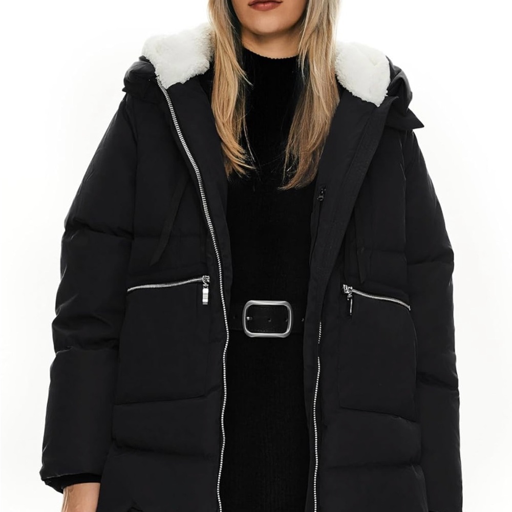 OLAY Black Puffer Jacket with White Details